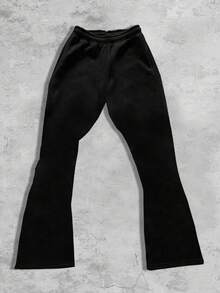 ROMWE MEN Street Life Celana Panjang Pria Kasual Musim Semi Model Flare dengan Motif Polkadot, Celana Panjang - Hitam - View 2