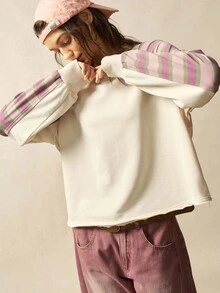 Bohemela 休闲针织拼布圆领宽松女式运动衫秋冬女士服装 - 彩色 - 查看 4