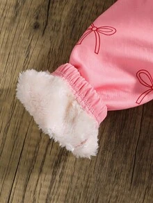 1件女婴秋冬季百搭日常蝴蝶结装饰保暖连帽外套，女婴外套，女婴外衣，适合秋冬季日常穿着，新品上市 - 粉色 - 查看 5