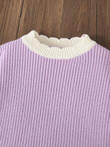 SHEIN Vintaside Kids 2pcs Baby Girls Elegant Solid Color Knitted Sweater And Wide Leg Pants Set, Suitable For Autumn/Winter, Fashionable And Versatile For Daily Wear, Outings And Travels - Purple - View 4