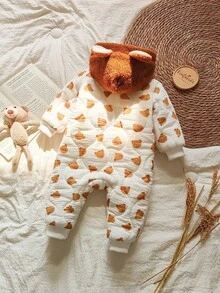 SHEIN Vintaside Kids Babyboy 男婴长袖连帽时尚可爱西式连体衣。这款夹克非常适合户外旅行，提供充足的防寒保护。款式时尚实用。