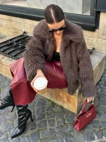 Lavishia Faux Fur Mocha Brown Lapel Coat, Fashionable, Elegant And Sexy Fall Winter New Year Christmas Elegant - Brown - View 6