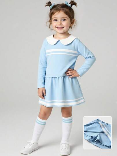 JNSQ Ensemble 2 pièces pour jeune fille, t-shirt à manches longues avec col assorti à une mini-jupe, convient pour le port quotidien en automne/hiver, les activités extérieures, les vacances, le streetwear, les fêtes et les tenues décontractées