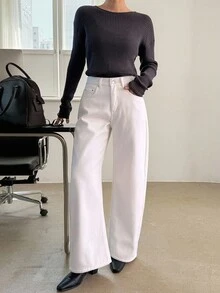DAZY Quần jeans ống chuối cạp vừa thường ngày cho nữ - trắng - Xem 4