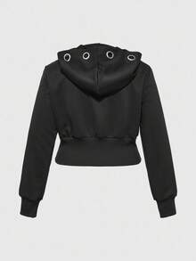 ROMWE Goth Sudadera con gráfico de cruz y decoración de anillo de estilo gótico y de calle de moda para tallas grandes, abrigo de manga larga negro de talla grande para otoño/invierno - Negro - Ver 2