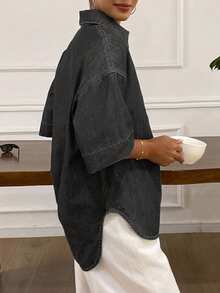 Livesso Women's Casual Loose Fit Raw Denim Jacket, New Autumn Collection - Grey - View 2