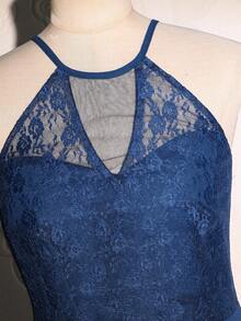 Váy không tay cổ yếm ren chiffon thanh lịch dành cho bé gái tuổi teen, thích hợp cho lễ tốt nghiệp, đám cưới, vũ hội, Halloween, Giáng sinh, màu xanh, thích hợp cho trẻ em từ 10 đến 15 tuổi - Màu xanh hải quân - Xem 7