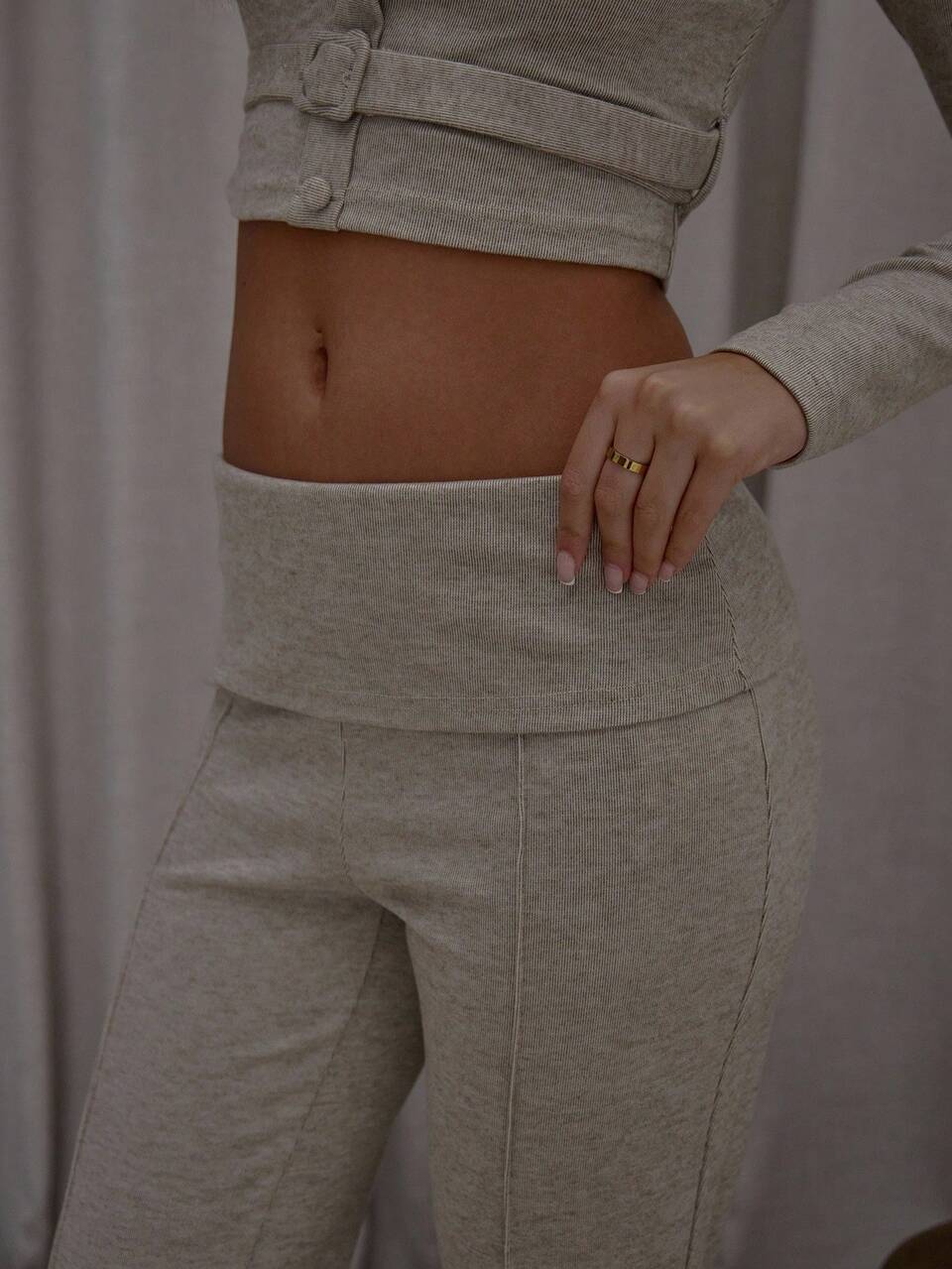 Foldover Front Seam Waistband Straight Leg Ribbed Trousers Only Streetwear Cute Classy Casual Sexy Going Out Summer