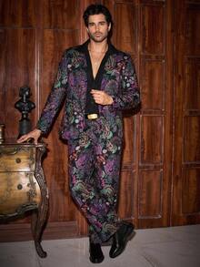 HIMLAND 2pcs/Set Men's Casual All-Over Print Suit Set