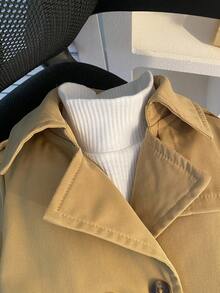 SHEIN 1 pieza Abrigo de trinchera de manga larga de estilo minimalista de moda para niños pequeños/niños y niñas, color caqui, adecuado para uso diario y escuela, primavera/otoño