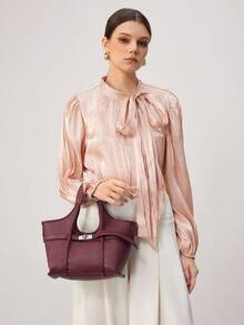 Bolso de mano de cuero PU suave al tacto, diseño ligero, ideal para ir de compras, citas o viajes de fin de semana. - Burdeos - Ver 7