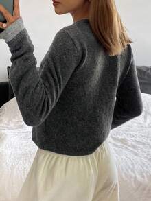 Livesso 女式休闲宽松二合一开衫 - 灰色 - 查看 2