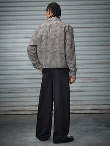 AXEPEAK Men Floral Embroidered Long Sleeve Single-Breasted Shirt And Wide-Leg Pants Casual Suit, Fall Clothes - Multicolor - View 2