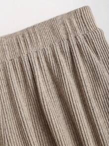 Sweetra Women's Textured Fabric Casual Commuter Tie Bow Blouse And Pants Set, Autumn - Apricot - View 7