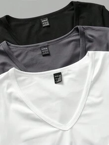 SHEIN EZwear 3 件套女士休闲深 V 领修身长袖 T 恤套装，适合秋冬季，95% 纯棉 - 彩色 - 查看 11
