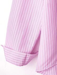 Franclia Women's Casual Commuter Striped Long Sleeve Shirt - Pink - View 3