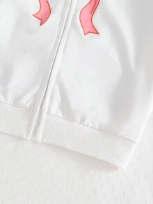 1 件女童拉链连帽夹克，长袖，抽绳腰部，背部和袖子上有蝴蝶刺绣图案 - 白色 - 查看 3