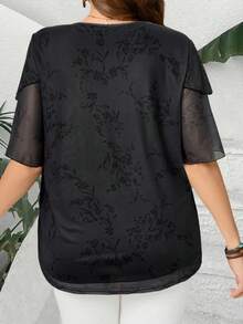 EMERY ROSE Blusa holgada de mujer talla grande con cuello en V, mangas cortas con volantes, para verano, vacaciones, sencilla y de moda para uso diario, vibras de vacaciones, primavera, uso casual, estilo bohemio