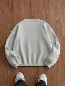 Manfinity Unisex Men's Casual Letter Embroidered Loose Fit Crew Neck Long Sleeve Sweater, Autumn/Winter, Grunge Style