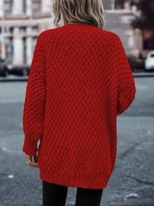 EMERY ROSE Casual Loose Solid Color Long Sleeve Pullover Sweaters For Women - Red - View 2