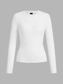 SHEIN EZwear 3 件套女士休闲圆领修身长袖 T 恤套装，适合秋冬季 - 白色 - 查看 3