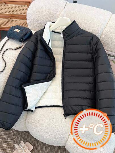 SHEIN 少女黑色加厚保暖内衬三合一加厚短款棉衣，百搭冬季夹克