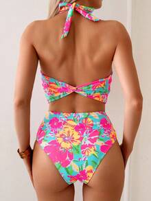 Swim Mod مجموعة بكيني بطبعة زهور استوائية 2 قطعة للمرأة