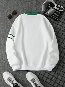 Manfinity Dauomo 适合作为外套，秋季，返校季，运动休闲风，街拍摄影，男士字母印花秋季卫衣，冬季风格，长袖上衣 - 白色 - 查看 2