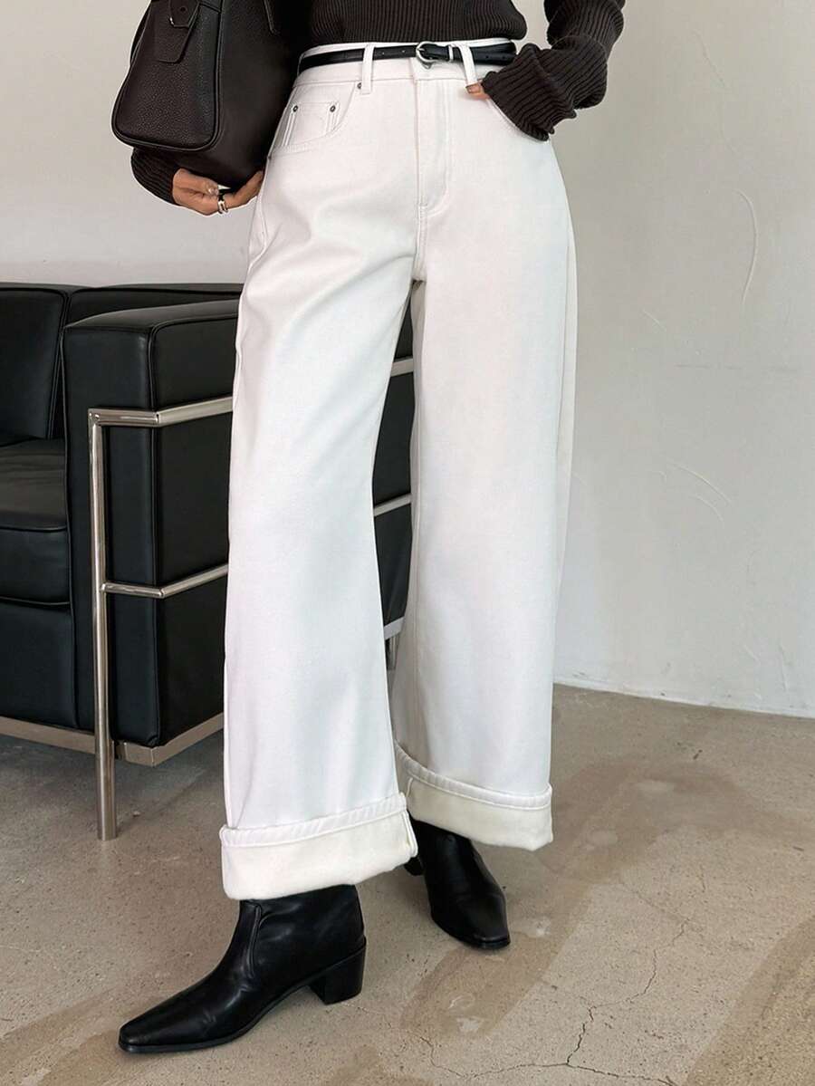 DAZY Quần jeans ống chuối cạp vừa thường ngày cho nữ - trắng - Xem 1