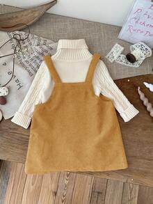 SHEIN LMoss Kids Vestido peto de pana rosa lindo para bebé niña, adecuado para otoño/invierno