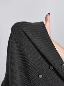 ROMWE J-Fashion Women's Solid Color Off Shoulder Long Sleeve Button Design Fashion Sweater, Autumn/Winter - Grey - View 8