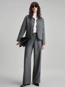 Ontre 2026春夏羊毛混纺派对及情人节西装裤，女士宽松阔腿裤，商务休闲，优雅女士春夏装，灰色