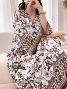 Yasmyna 女式优雅花卉印花宽松连衣裙，秋季 - 彩色 - 查看 1