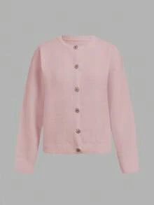 SHEIN BASICS 浅粉色女士开衫，适合秋冬 - 淺粉色 - 查看 6