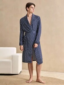 Manfinity Långärmad sjalkrage för män med geometriskt tryck - Multifärgad - Visa 4