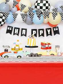 3pcs Racing Car Themed Tablecloth, Red Background Black And White Checkered Rectangular Racing Track PE Table Cover, Game Sport Events Race Car Theme Birthday Party Decor Party Supplies,Racing Birthday Party Decoration,Home Decor Table Decor