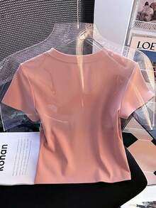 Resyla Y2K可爱蝴蝶结露脐圆领短袖T恤 - 粉色 - 查看 2