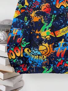 SHEIN Tween Boy Casual Loose Comfortable Cool Hip Hop Classic Color Smiling Face Graffiti Print Long Sleeve Hoodie Sweatshirt, Suitable For Autumn/Winter