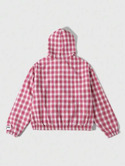 Street Life Sudadera con capucha con forro térmico a cuadros para hombre con estampado gráfico en inglés, otoño/invierno