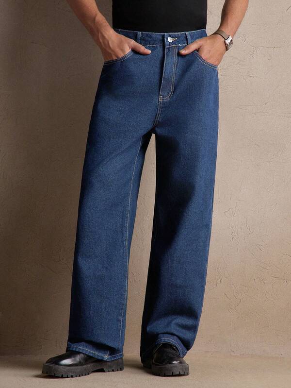 AKNOTIC Jeans casual da uomo a vita media, gamba dritta, colore blu scuro, tessuto intrecciato, adatti per uso quotidiano, estate, vacanze, feste, regali per uomo, pendolarismo