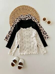 SHEIN 3 件 Babygirl 休闲百搭针织豹纹波点图案长袖上衣 - 彩色 - 查看 2