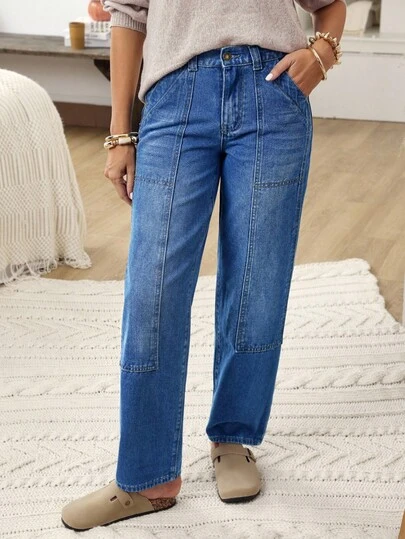 EMERY ROSE Calça jeans feminina casual, lavada e afunilada