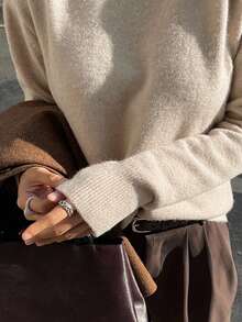 DAZY Women's Business Casual Pullover Turtleneck Sweater,Fall Women Clothes - Beige - View 6