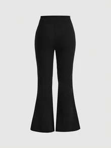 SHEIN MOD 大码高腰喇叭黑色长裤，圣诞休闲裤，适合音乐会、奢华、拉斯维加斯、优雅、办公场合。 - 黑色 - 查看 7