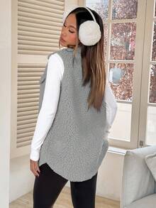 SHEIN EZwear 1pc Women Solid Color Button Front Sleeveless Pocket Casual Tank Top, Daily Wear In Autumn/ Grey Jacket Vest,Cozy And Clothes For Hiking Home - Grey - View 2