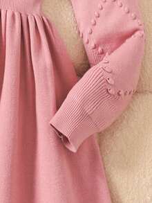 SHEIN Vestido casual de media longitud con dobladillo de volantes dulce para niña preadolescente, otoño/invierno - Rosa - Ver 3