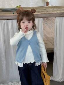 DAZY Baby Girls Casual Solid Color Sleeveless Tie-Up Sweater Vest Toddler Girls Clothes - Blue - View 9