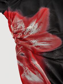 SHEIN MOD Plus Size Women's Vintage Alluring Black Asymmetric Shoulder Flowy Mid-Length Dress, With Red Floral Print On Side Waist, Long Sleeves And Bell Sleeves - Ideal For Women's Cocktail Dress, Formal, Birthday, Parade, Suitable For Dates, Parties, Holidays, Tea Parties And Balls,Party Dress - Multicolor - View 5