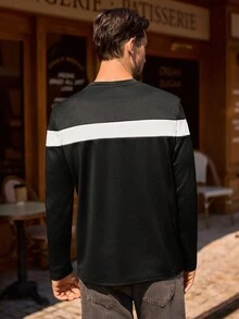 Manfinity NXTstreet Men Elastic Color Block Embroidery Long Sleeve T-Shirt, Fall - Multicolor - View 2