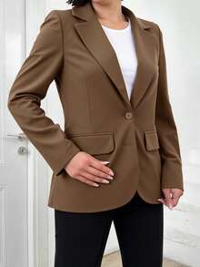 EURMUSE Women's Solid Color Suit Lapel Collar Daily Jacket - Camel - View 4